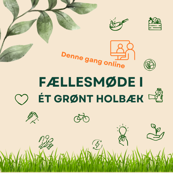 Grafik med overskrift græs i bunden, en gren med blade øverst i højre hjørne og små ikoner der symboliserer grøn omstilling rundt omkring.