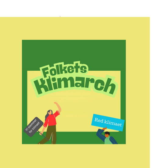 Gul grafik med overskrift: Folkets Klimamarch med grønt
