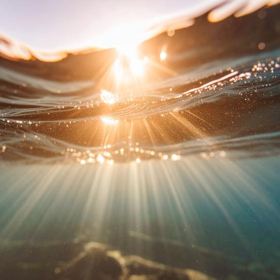 Solstråler bryder overfladen på vand