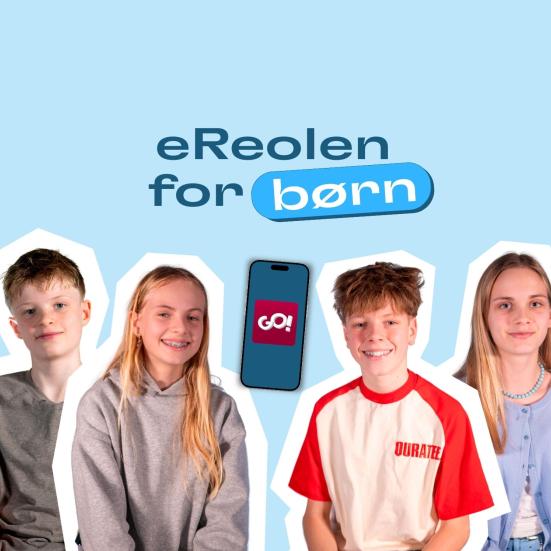 4 børn og et logo for eReolenGO!