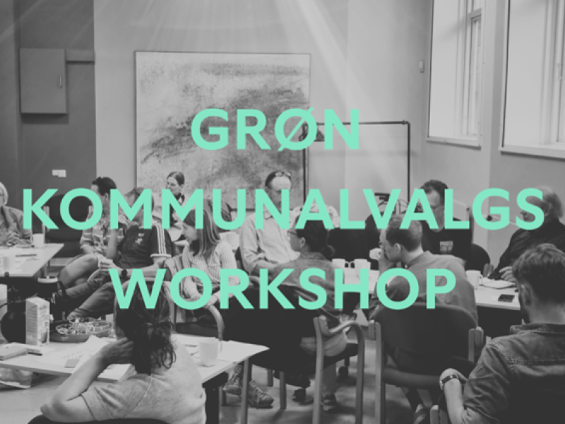 Sort/hvid foto med grøn tekst: Grøn Kommunalvalgs workshop