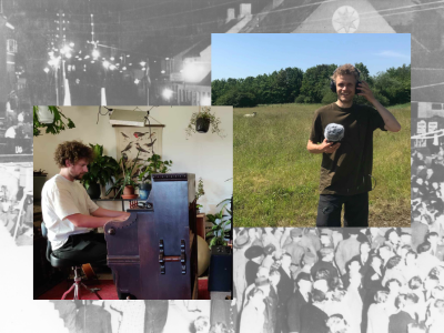 Collage: Bagerst et arkivfoto, foran to portrætfotos af Mark og Thomas fra Genhør.