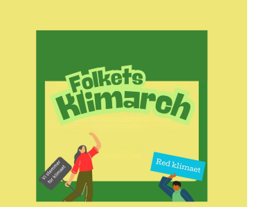 Gul grafik med overskrift: Folkets Klimamarch med grønt