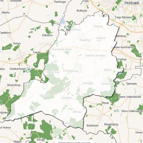 Kort, der viser omridset af Jernløse Kommune før 2007