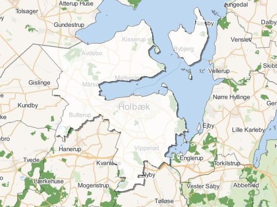 Kort, der viser omridset af Holbæk Kommune før 2007