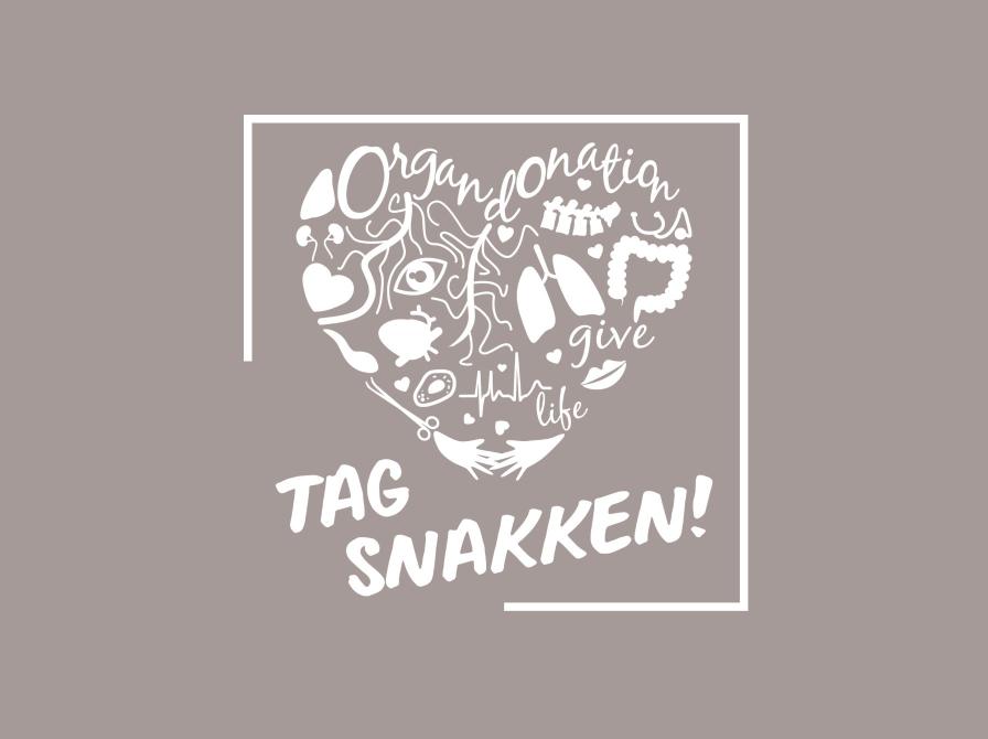 Grafisk hjerteformet logo for organdonationsdagen med teksten "organdonation - give life - tag snakken"
